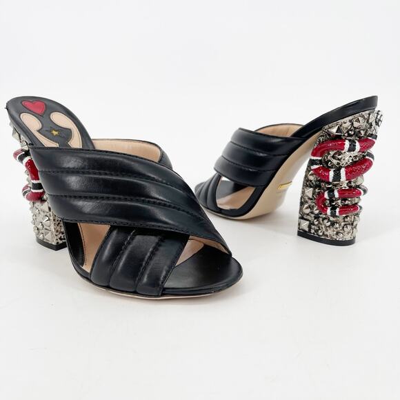 Gucci Black Quilted Leather Webby Snake-heel Mule Sandal Slide size EU 38.5 - Picture 1 of 13